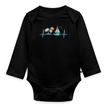 Sailing Ship Cruise Vacation Heartbeat - Organic Longsleeve Baby Bodysuit - black - Front
