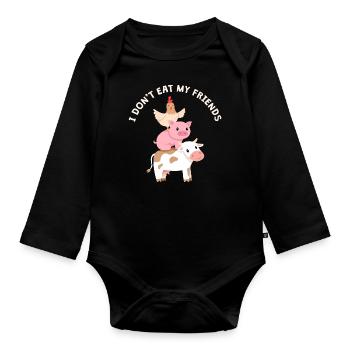 Pig Cow Friends Design for Vegans - Organic Longsleeve Baby Bodysuit - black - Front