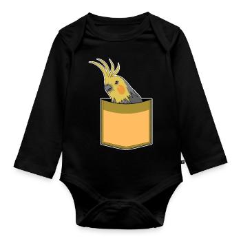 Parrot Gift Cute Breast Pocket Nymph Parakeet - Organic Longsleeve Baby Bodysuit - black - Front