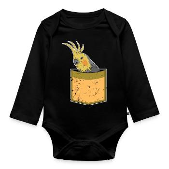 Parrot Bird Gift Chest Bag Nymph Parakeet - Organic Longsleeve Baby Bodysuit - black - Front