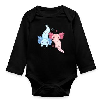 Anime Axolotl Pair Design für Axolotl-Liebhaber - Baby Bio-Langarm-Body - Schwarz - Vorne