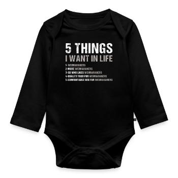 5 Things I Want In Life Weimaraner - Organic Longsleeve Baby Bodysuit - black - Front