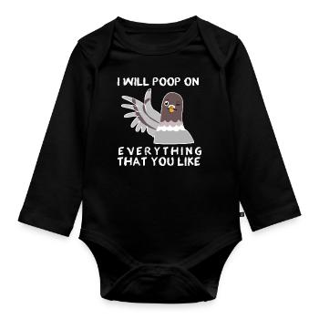 Fun pigeon droppings design for pigeon lovers - Organic Longsleeve Baby Bodysuit - black - Front