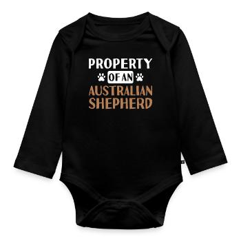 Dog Property Of A Aussie - Organic Longsleeve Baby Bodysuit - black - Front