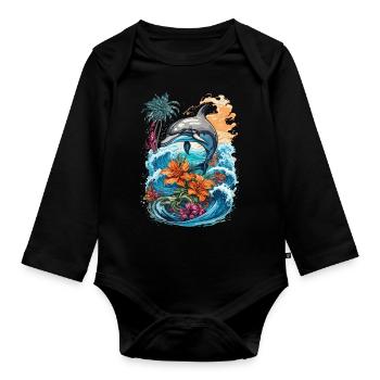 Cute Dolphin - Organic Longsleeve Baby Bodysuit - black - Front