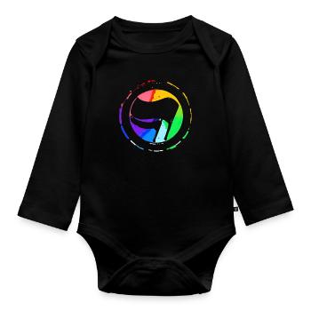 Regenbogen Antifa Flagge - Baby Bio-Langarm-Body - Schwarz - Vorne