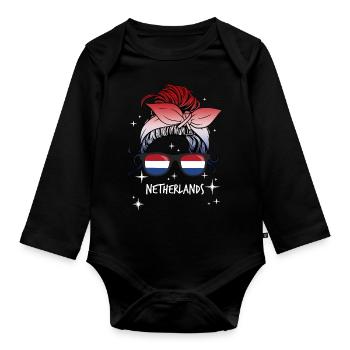 Netherlands - Organic Longsleeve Baby Bodysuit - black - Front