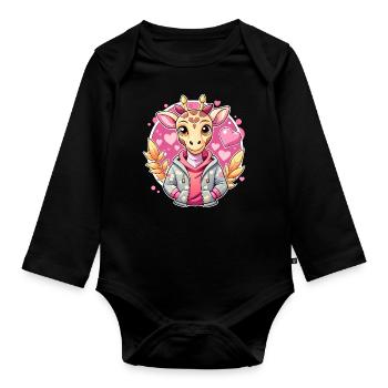 Giraffe Parade: Cool Giraffe - Organic Longsleeve Baby Bodysuit - black - Front