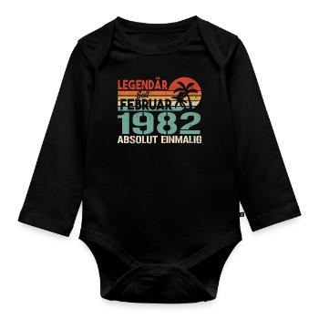 Birthday Gift - Vintage February 1982 - Organic Longsleeve Baby Bodysuit - black - Front