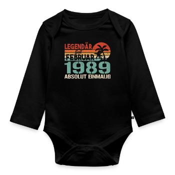 Cadeau d’anniversaire - Vintage février 1989 - Body Bébé bio manches longues - noir - Devant