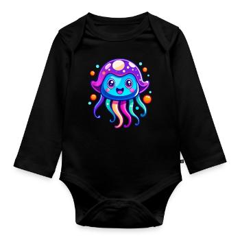 Méduse mignonne - Body Bébé bio manches longues - noir - Devant