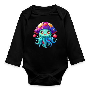 Méduse mignonne - Body Bébé bio manches longues - noir - Devant