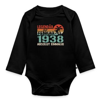 Birthday Gift - Vintage February 1938 - Organic Longsleeve Baby Bodysuit - black - Front