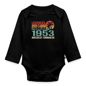 Geburtstagsgeschenk - Jahrgang Februar 1953 - Baby Bio-Langarm-Body - Schwarz - Vorne