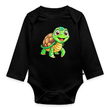 Méga Tortue Mignonne - Body Bébé bio manches longues - noir - Devant