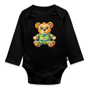 Teddy im Schlafanzug - Baby Bio-Langarm-Body - Schwarz - Vorne