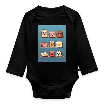 Pixelart, Frühstück - Baby Bio-Langarm-Body - Schwarz - Vorne