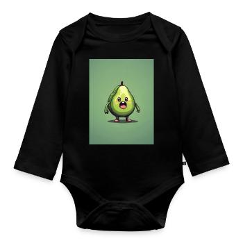 Pixelart Avocado - Baby Bio-Langarm-Body - Schwarz - Vorne