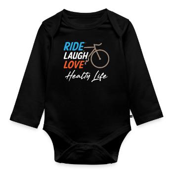 Ride Laugh Love Healty Life - Baby Bio-Langarm-Body - Schwarz - Vorne