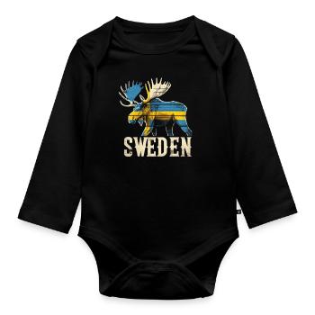 Elch mit Schweden Flagge - Baby Bio-Langarm-Body - Schwarz - Vorne
