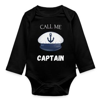 Call me the captain - Organic Longsleeve Baby Bodysuit - black - Front