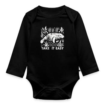 Manatee Manatee - Take it easy - Organic Longsleeve Baby Bodysuit - black - Front