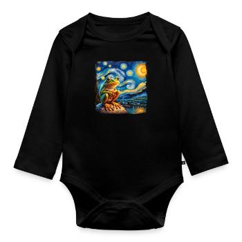 Vincent van Gogh Peinture Nuit étoilée avec grenouille - Body Bébé bio manches longues - noir - Devant