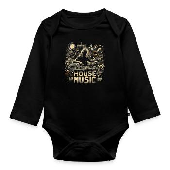 House Musik - Baby Bio-Langarm-Body - Schwarz - Vorne