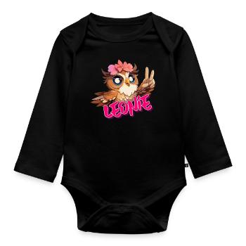 LEONIE - Beautiful girl name with cute OWL - Organic Longsleeve Baby Bodysuit - black - Front