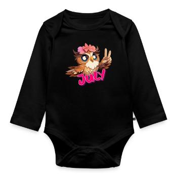 JULY - Beautiful girl name with cute OWL - Organic Longsleeve Baby Bodysuit - black - Front