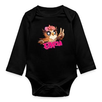 EBRU - Schöner Mädchen Name mit süßer EULE - Baby Bio-Langarm-Body - Schwarz - Vorne