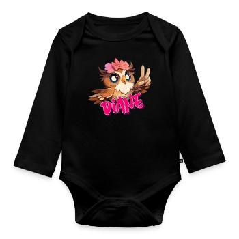 DIANE - Schöner Mädchen Name mit süßer EULE - Baby Bio-Langarm-Body - Schwarz - Vorne