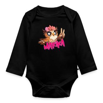 MARIKA - Beau nom de fille avec un hibou mignon - Body Bébé bio manches longues - noir - Devant