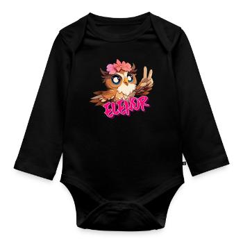 ELENOR - Beautiful Girl Name with Cute OWL - Organic Longsleeve Baby Bodysuit - black - Front