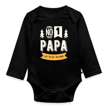 papa numero 1 - Body Bébé bio manches longues - noir - Devant