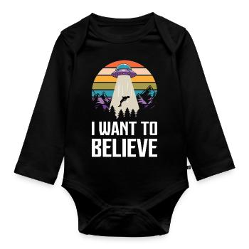 Funny Space Alien UFO Spacecraft - Organic Longsleeve Baby Bodysuit - black - Front