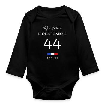 Life is better in LOIRE-ATLANTIQUE Number 44 Loire - Organic Longsleeve Baby Bodysuit - black - Front