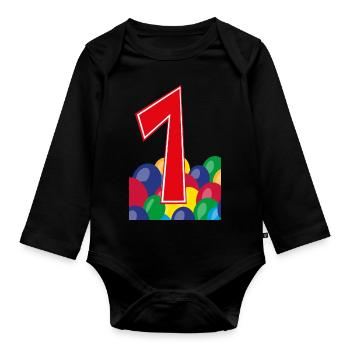 1 / Coole eins mit Luftballons zum Geburtstag. - Baby Bio-Langarm-Body - Schwarz - Vorne