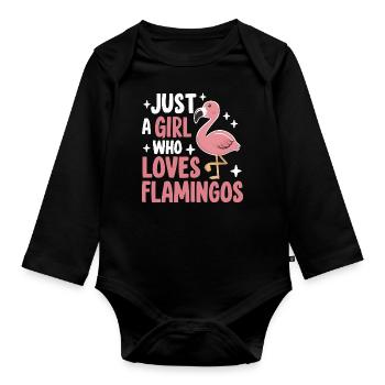 Flamingo Tier Rosa - Baby Bio-Langarm-Body - Schwarz - Vorne