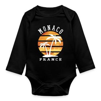 Monaco Frankreich Sommer Palmen Strand Meer - Baby Bio-Langarm-Body - Schwarz - Vorne