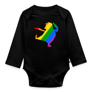 Rainbow Penguin Does Karate - Organic Longsleeve Baby Bodysuit - black - Front