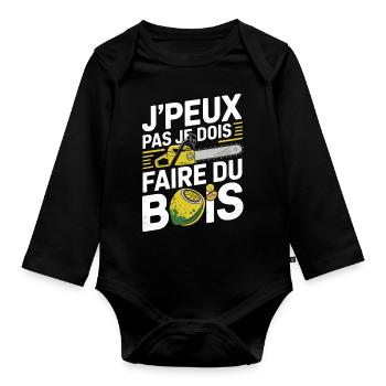 J peux pas je dois faire du bois - Body Bébé bio manches longues - noir - Devant