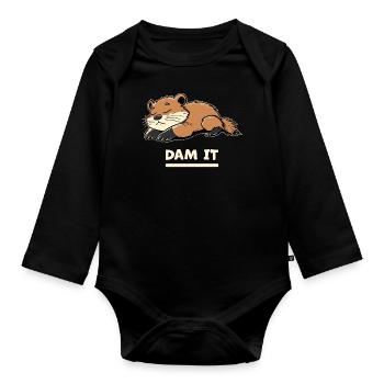 Dam It - Sleepy Beaver - Organic Longsleeve Baby Bodysuit - black - Front