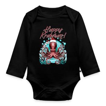 Frohe Krakmas! (Weihnachts-Oktopus) - Baby Bio-Langarm-Body - Schwarz - Vorne