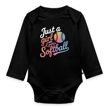 Softball Sports Joueur de softball - Body Bébé bio manches longues - noir - Devant