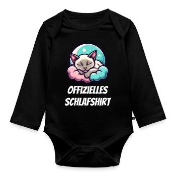 Official Sleep Shirt - Cute Cat Motif - Organic Longsleeve Baby Bodysuit - black - Front