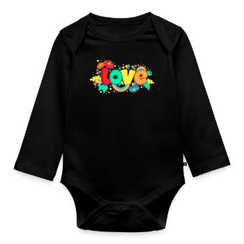 L’amour et les fleurs - Body Bébé bio manches longues - noir - Devant
