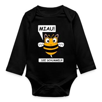Miau | Katze, Hummel, Tierschutz, lustige Bilder - Baby Bio-Langarm-Body - Schwarz - Vorne