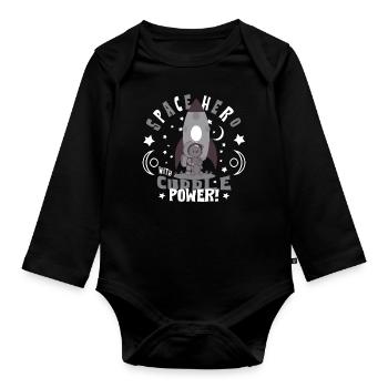 Astronaut with teddy bear - Organic Longsleeve Baby Bodysuit - black - Front