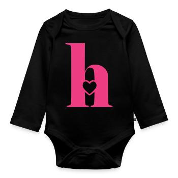 Letter h Initial Letter with Heart - Organic Longsleeve Baby Bodysuit - black - Front